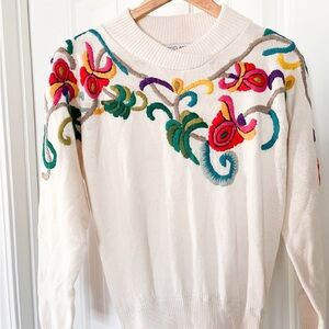 VINTAGE PREMIER  SWEATER DRESS SIZE SMALL  EMBROIDERED COLORFUL FLORAL